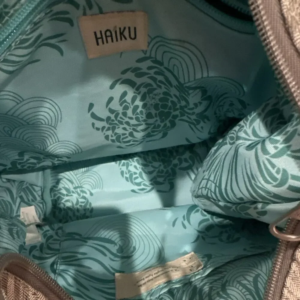 Haiku Gray Striped Shoulder Bag Adjustable Detachable Strap Pockets Zip